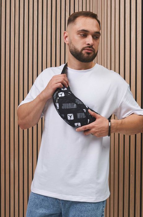 Барсетка Jordan чорна білі лого сумочка