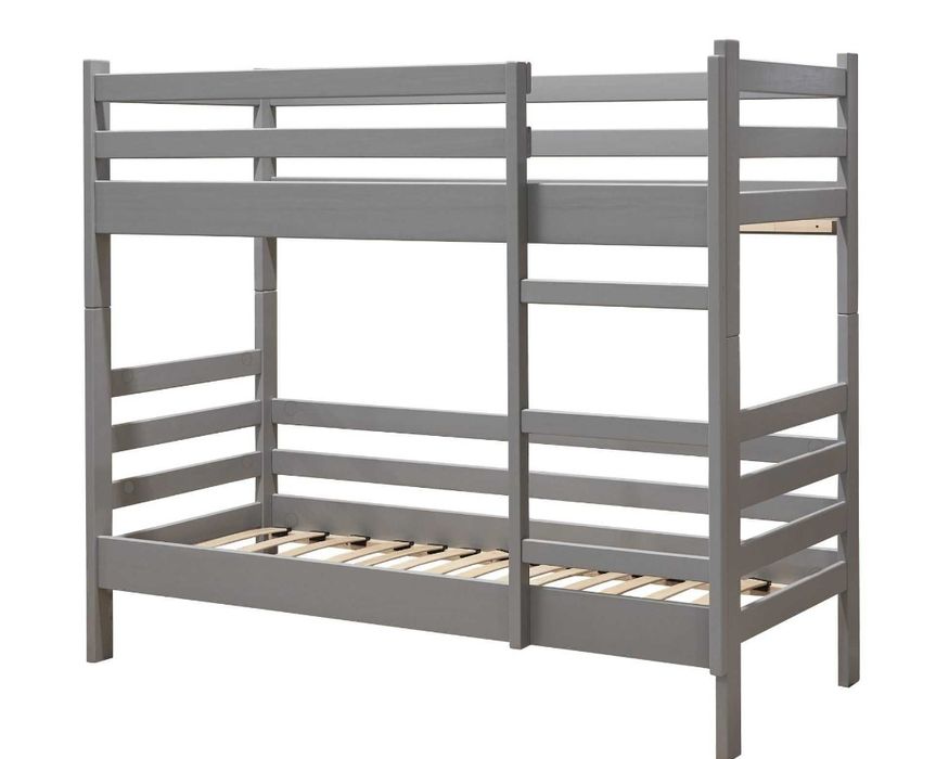 Двоповерхове ліжко сіре дерев'яне із матрацами і великими шухлядами 10