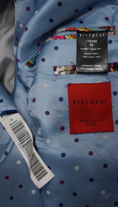 Marynarka VISTULA 100% WEŁNA Dwurzędowa Szara Krata 52 176/104
