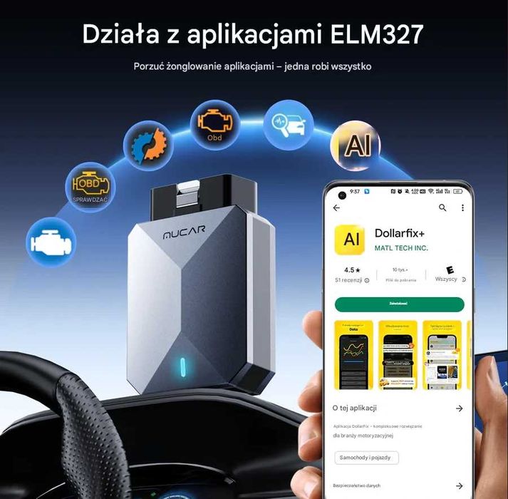 Mucar BT200 Max interfejs diagnostyczny Bluetooth iOS Android j polski
