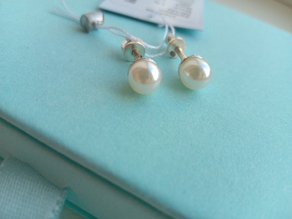 Серебряные серьги пусеты гвоздики с жемчугом перлинами цвяшки сережки