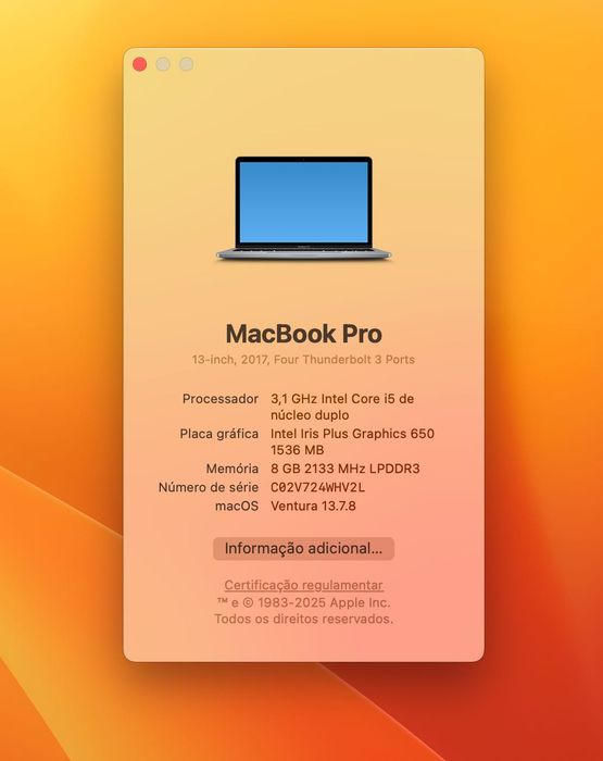 MacBook Pro 13” 2017 | i5 3.1GHz | 8GB | 256GB | Bateria nova