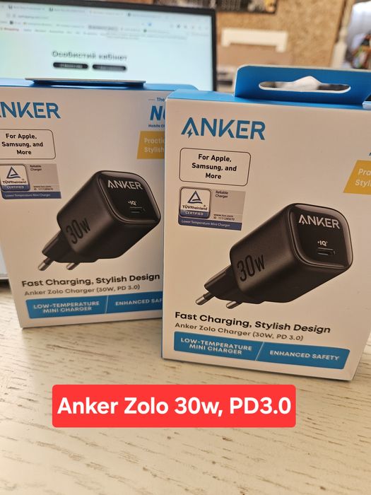 Anker 30w, 40w, 45w smart, car charger 75w, 240w cable,зарядні та кабелі