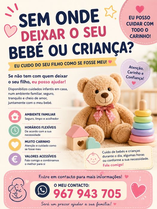 Tomo conta de crianças com carinho e responsabilidade