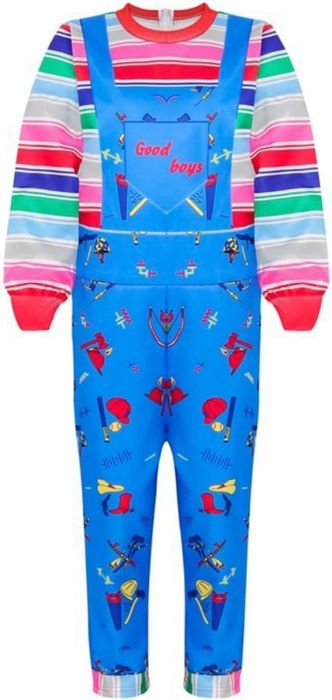 Kostium Chucky Dla Dzieci – Ogrodniczki W Paski 7-8 Lat