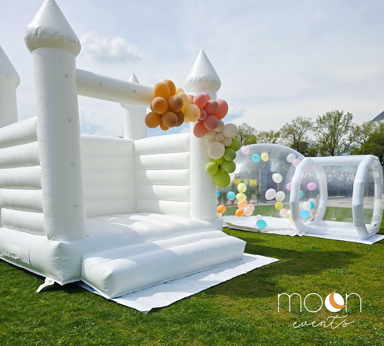 Białe dmuchańce na urodziny, komunię, eventy - Biały zamek dmuchany