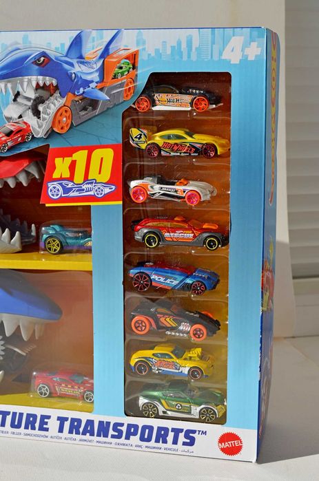 Набір Автовоз hot wheels shark акула + автовоз Dragon дракон + 10 шт машинок транспортер пуск вантажівка грузовік хот вилс оригінал Speedway
