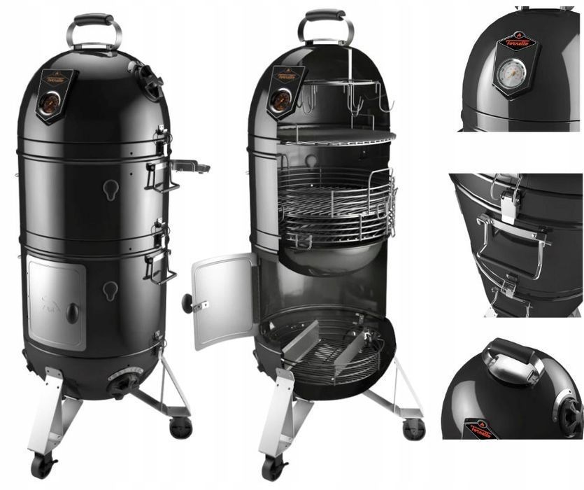 Grill Węglowy i Wędzarka Fornetto Razzo Pro Black 2w1