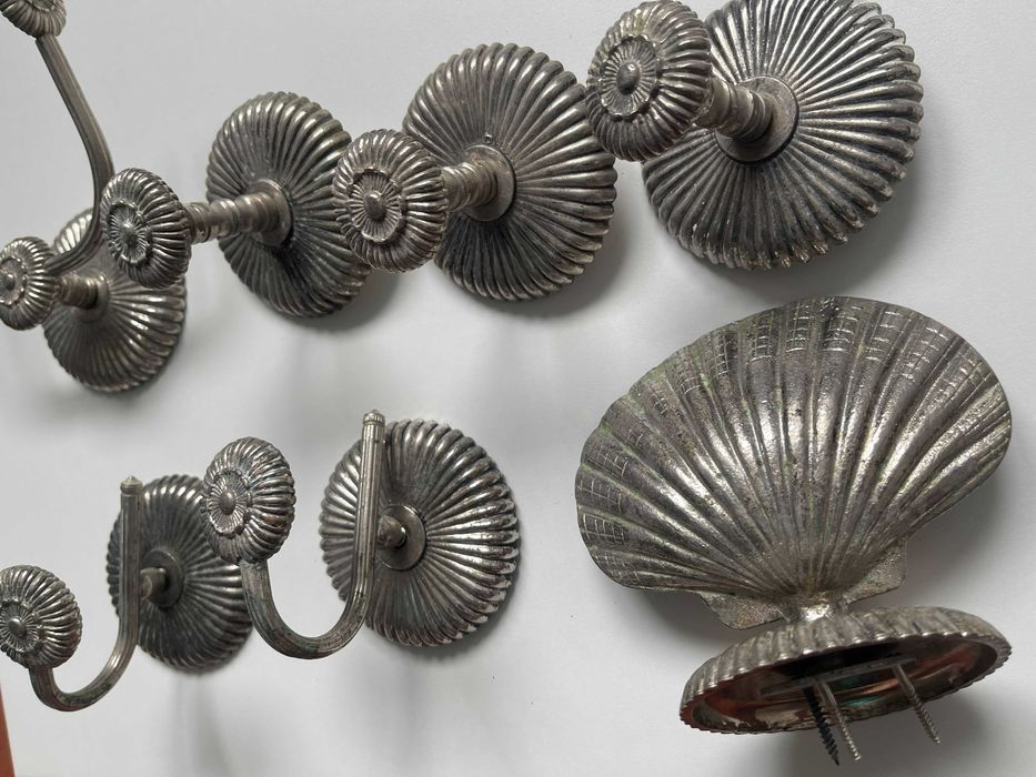 Conj. Casa Banho Vintage TUPAI (Portugal) 7 Pçs Latão Prateado/concha