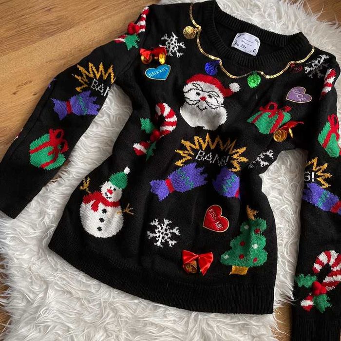 Czarny sweter świąteczny na święta święty Mikołaj Atmosphere rozmiar S