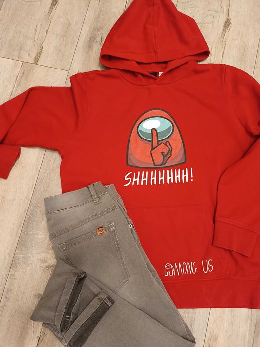 Spodnie jeans slim Cool Club + bluza Among us chłopięca r.158