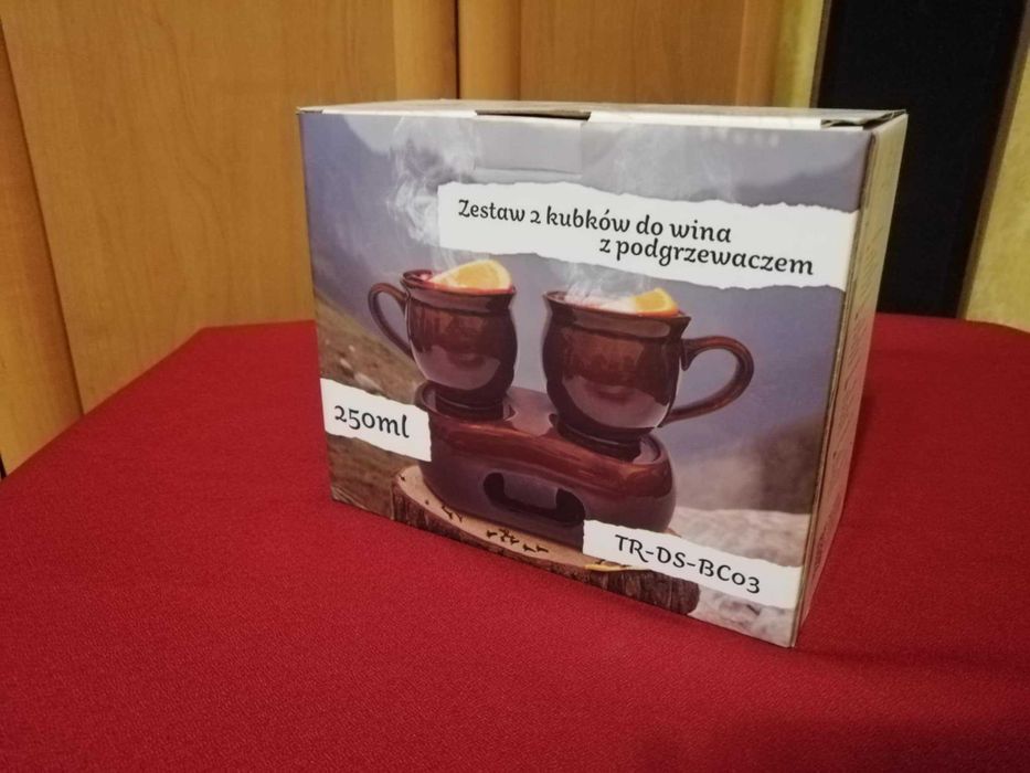 Zestaw 2 kubków na grzane wino + podgrzewacz NOWE