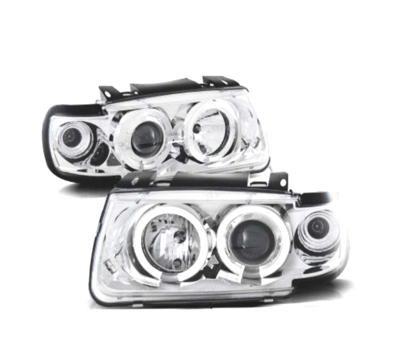 FARÓIS VOLKSWAGEN VW POLO 6N 94-99 ANGEL EYES FUNDO CROMADO MAN.