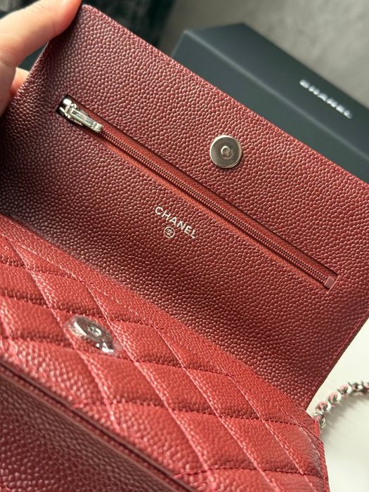 Сумка Chanel WOC чорна, бургунді люкс