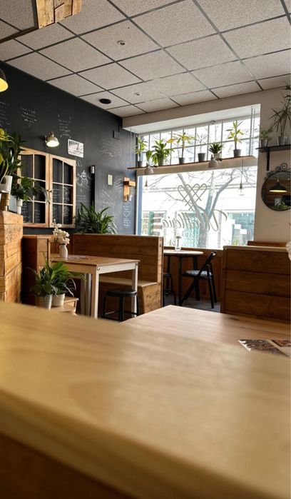 Mesas e bancos em madeira