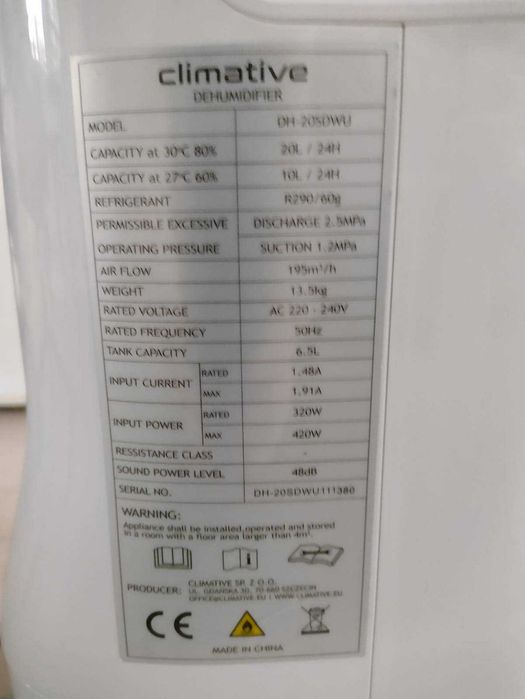 Osuszacz CLIMATIVE DH-20S UV Silent
