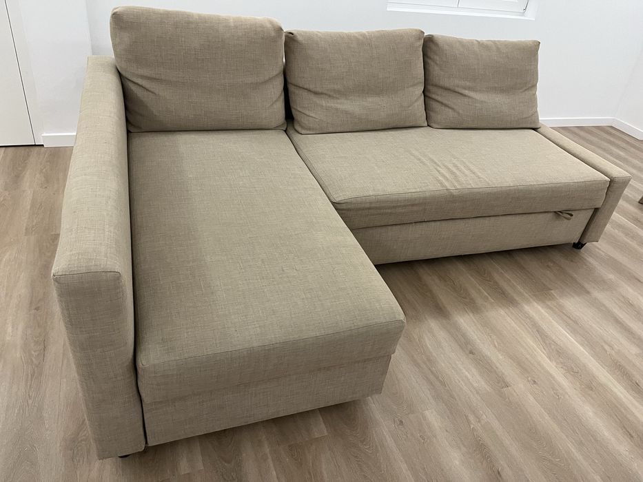 Sofa cama com chaise longue IKEA Friheten, cor Bege