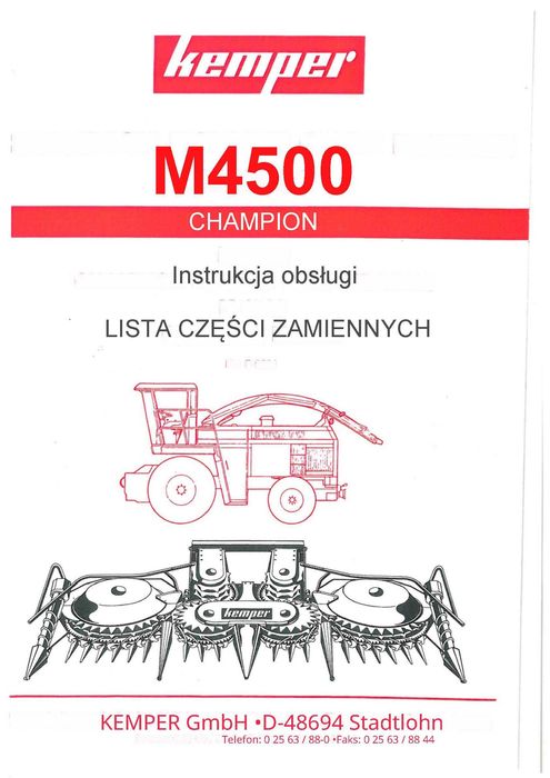 Instrukcja obsługi , katalog części 4500 KEMPER M4500