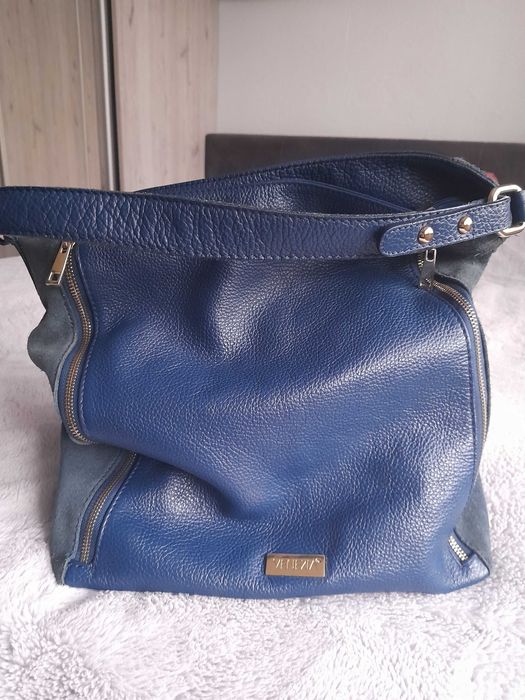 Venezia torebka zamsz ze skórą licową niebieska
