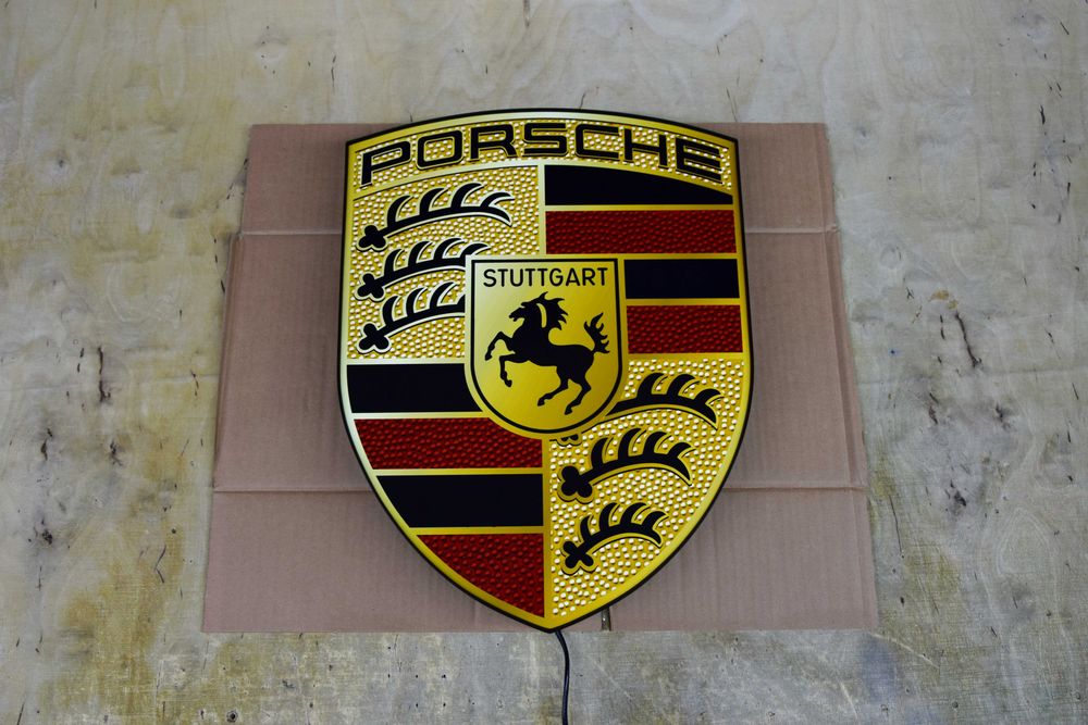 Podświetlane logo PORSCHE, Reklama świetlna, Plafon, Szyld, Prezent