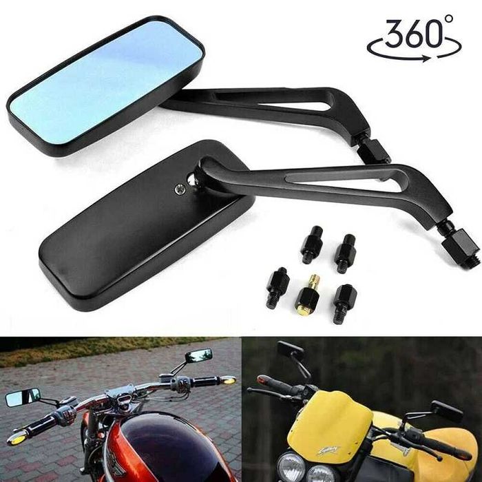 Par de Espelhos Retrovisores Retangulares de Haste Universal - 8/10mm