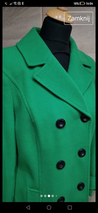 Piękny ciemno zielony płaszczyk do kolan płaszcz r. L 40