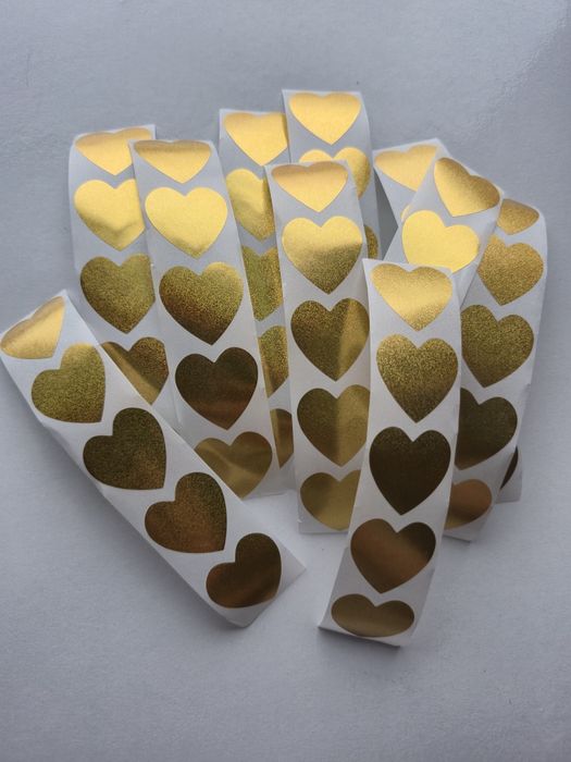 Złote naklejki serca, brokatowe serduszka, gold heart stickers