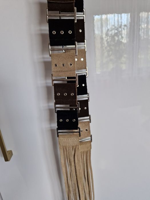 Pasek z frędzlami zamsz M/L