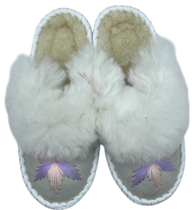 Bambosze damskie skóra naturalna owcza wełna