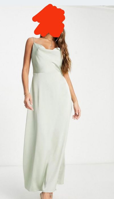 Satynowa maxi sukienka. Szałwia