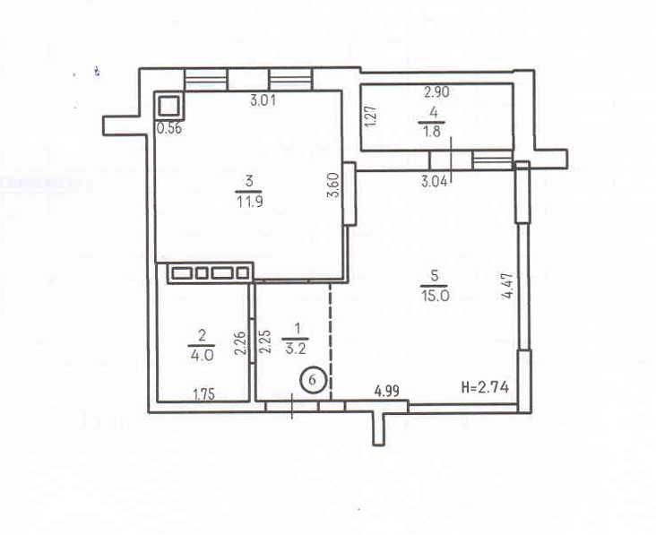 1 кім. кв. з індивідуальним опаленням , 36м2