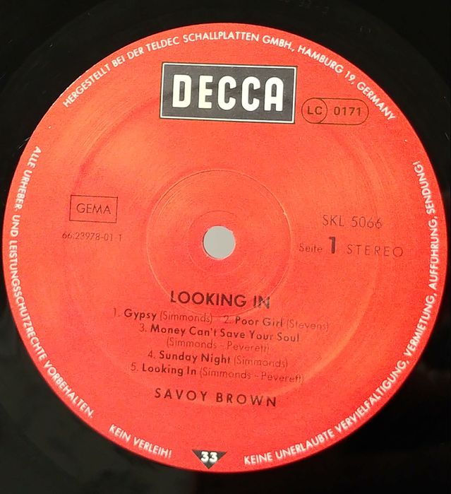 SAVOY BROWN - LOOKING IN .EX . DECCA . Płyta winylowa .