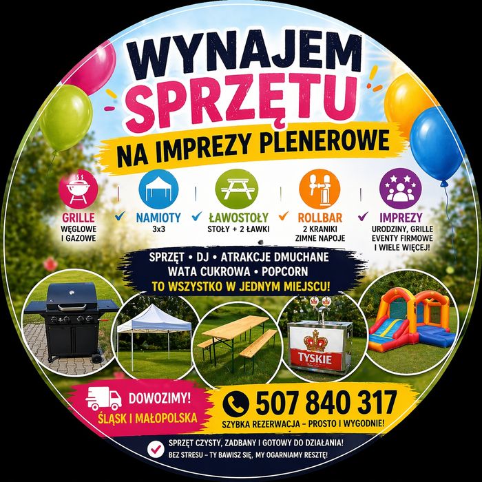 Wynajem namiotów, stołów i grilla na imprezy | Tychy Śląsk