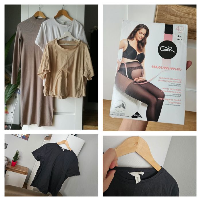 Zestaw ciążowych 40 L 38 ubrań sukienka gatta rajstopy koszulka tshirt