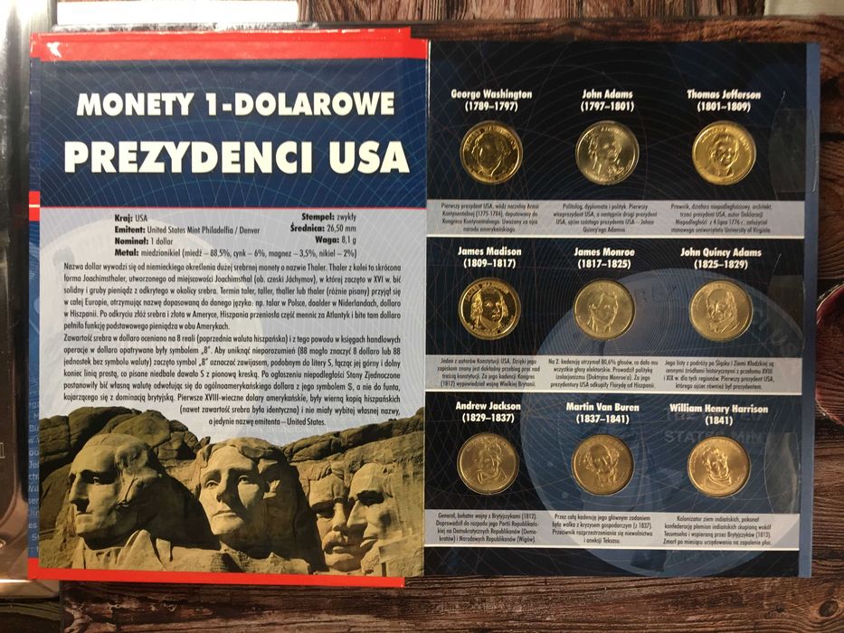 1 dolar 2007 - 2020 ; pełna kolekcja monet z serii "Prezydenci USA"
