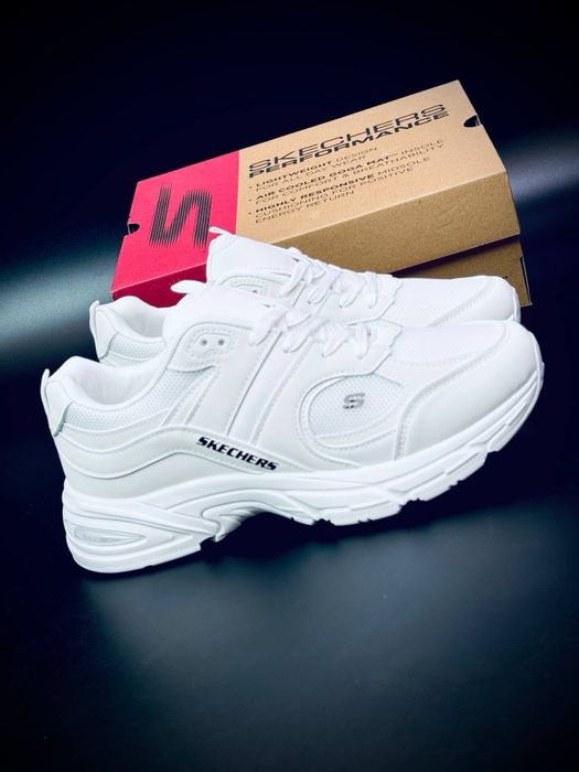Якісні літні кросовки для чоловіків Skechers Performence кожані чоловічі кросовки скечерс білі