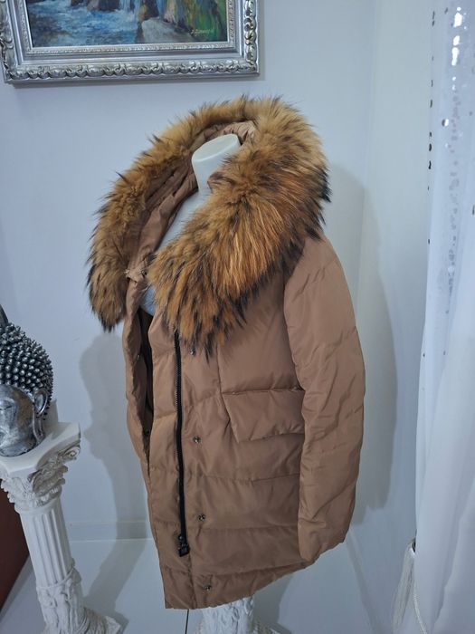 Piękna włoska kurtka parka obłędny jenot naturalny nowa sml uni