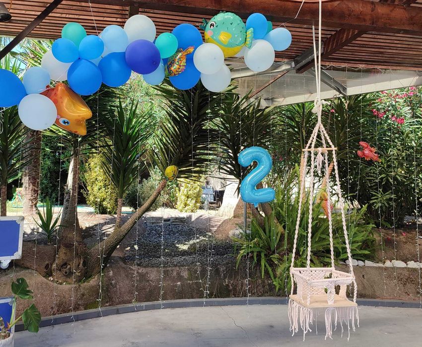 Baloiço macramé rosa bebé