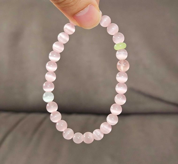 Quartzo morango, pedra olho de gato rosa e branca