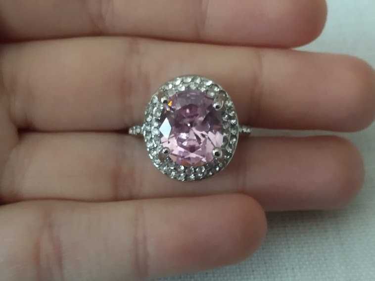 (NOVO, PORTES GRÁTIS) Anel Banhado a Prata 925 com Safira Rosa