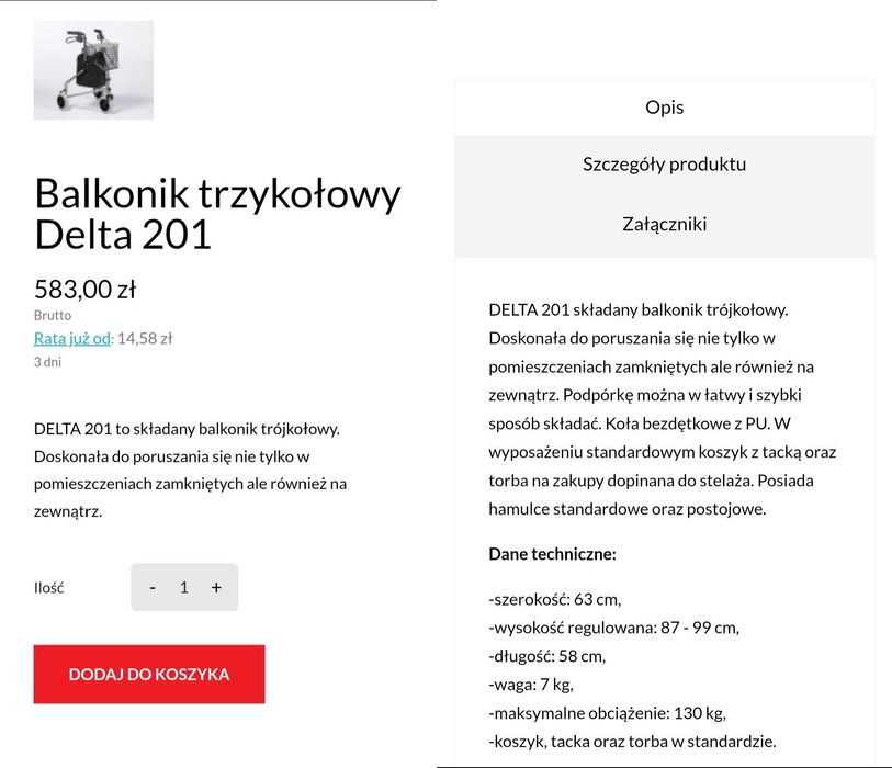 Balkonik trzykołowy VERMEIREN Delta 201