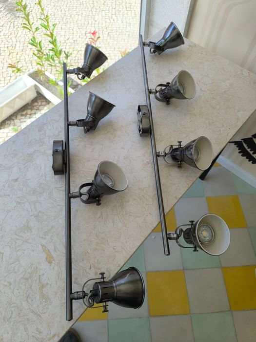 2 sets of brushed steel ceiling spotlights