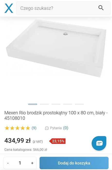 Brodzik 80x100 wysoki biały mexen