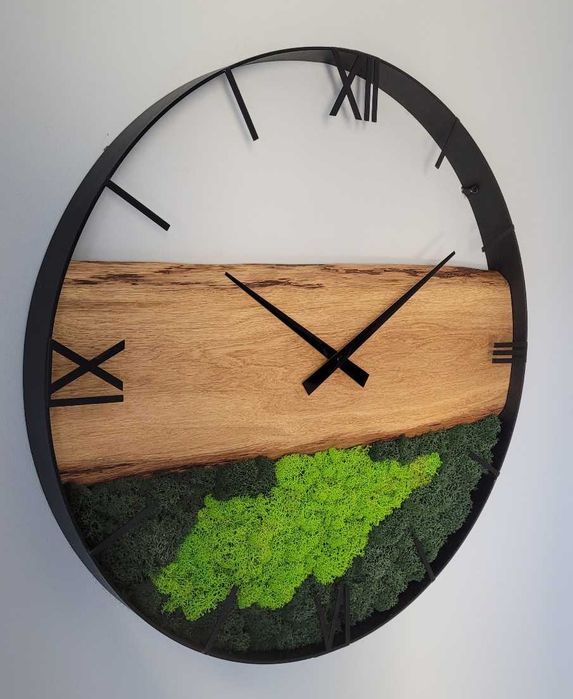 Dębowy zegar 60cm ścienny Loft, Industrial, Chrobotek. Rękodzieło
