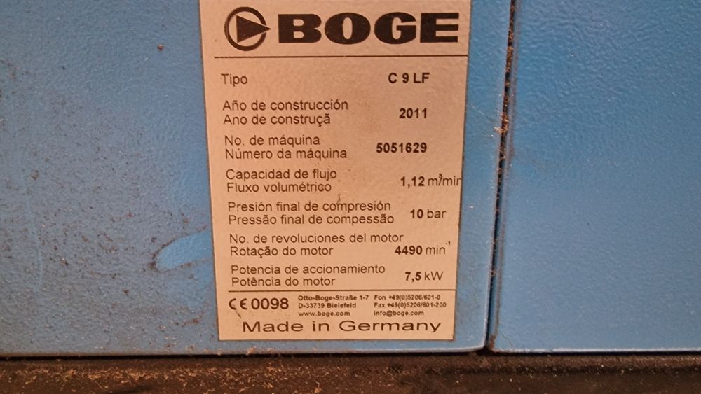 COMPRESSOR 2011.10 bar BOGE SECADOR DEPOSITO 290L