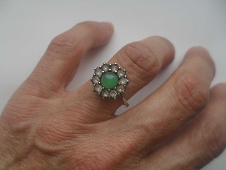 Srebrny pierścionek - rozetka z chryzoprazem - cena ost