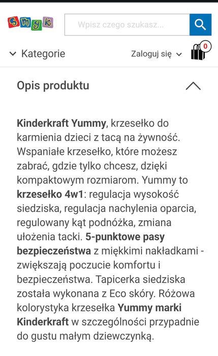 Krzesełko do karmienia YUMMY Kinderkraft