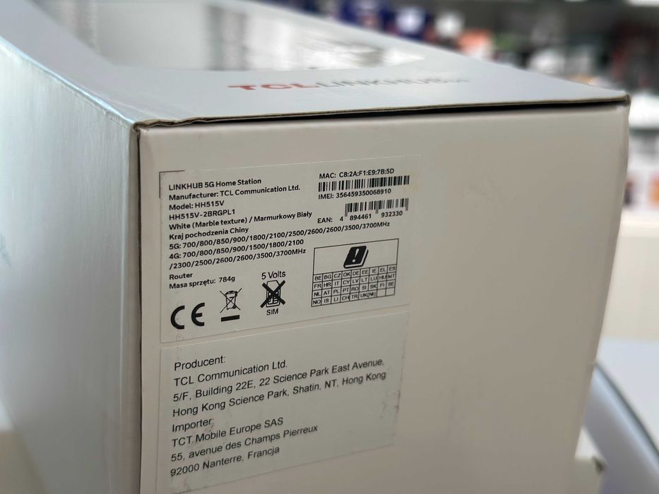 Router na kartę SIM 5G TCL HH515V 4,67 Gb/s 802.11ax Wi-Fi 6 / RATY