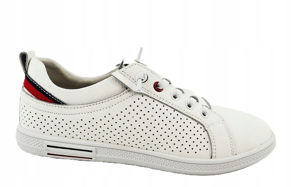 Damskie półbuty tenisówki białe skóra naturalna 40