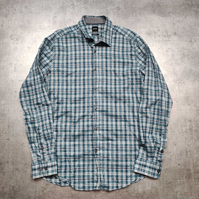 MĘSKA Elegancka PREMIUM Koszula Bawełna Kratka Hugo Boss Regular Logo